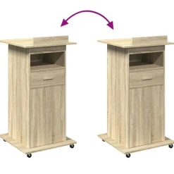 vidaXL Atril con ruedas y cajón madera 55x55x107 cm Roble Sonoma Discount