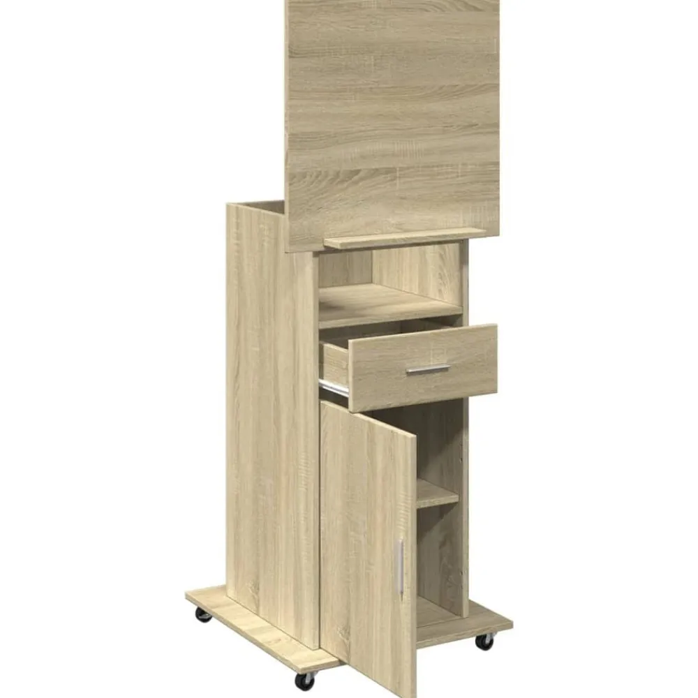 vidaXL Atril con ruedas y cajón madera 55x55x107 cm Roble Sonoma Discount