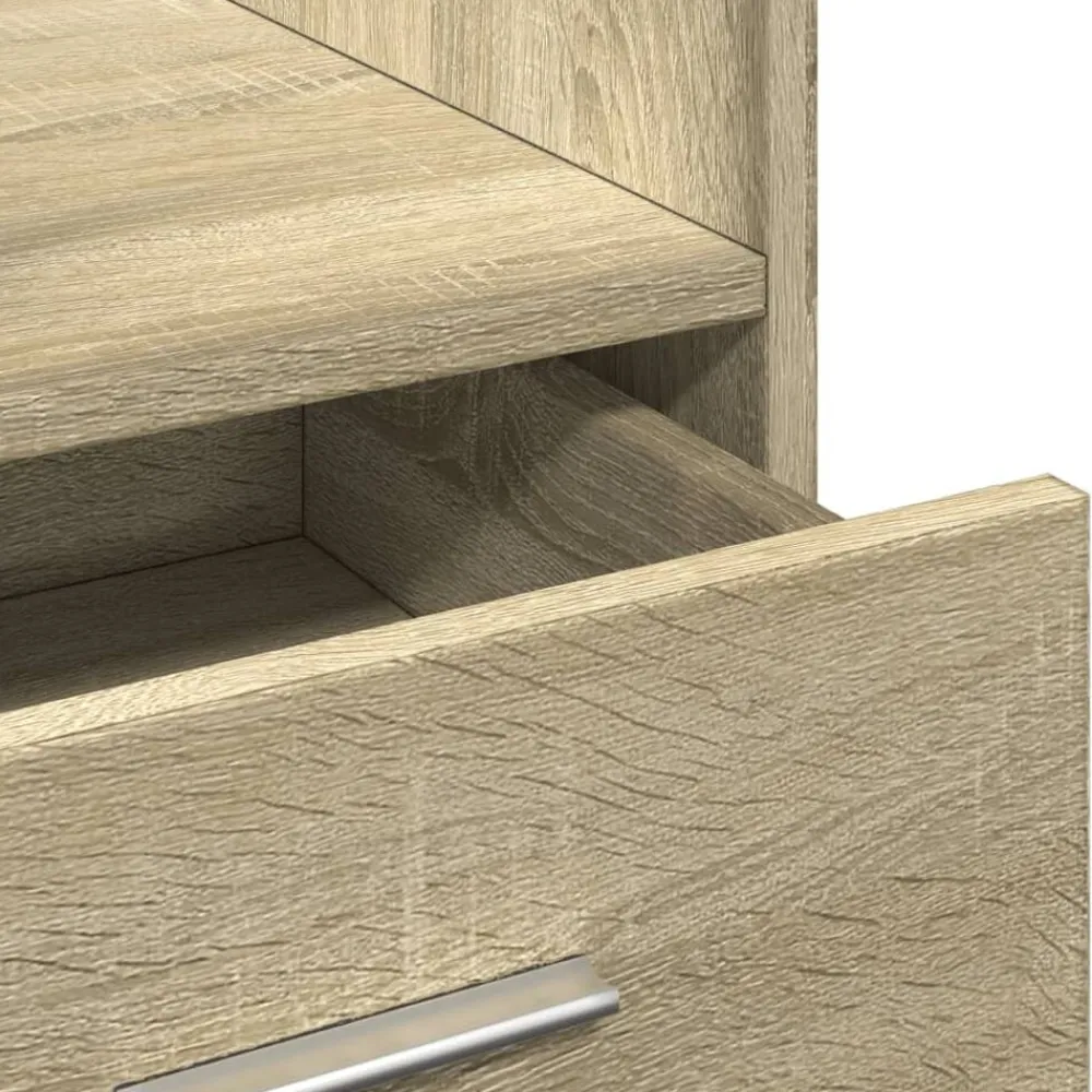 vidaXL Atril con ruedas y cajón madera 55x55x107 cm Roble Sonoma Discount