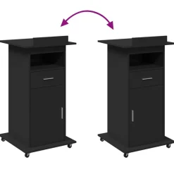 vidaXL Atril con ruedas y cajón madera ingeniería 55x55x107 cm Negro New