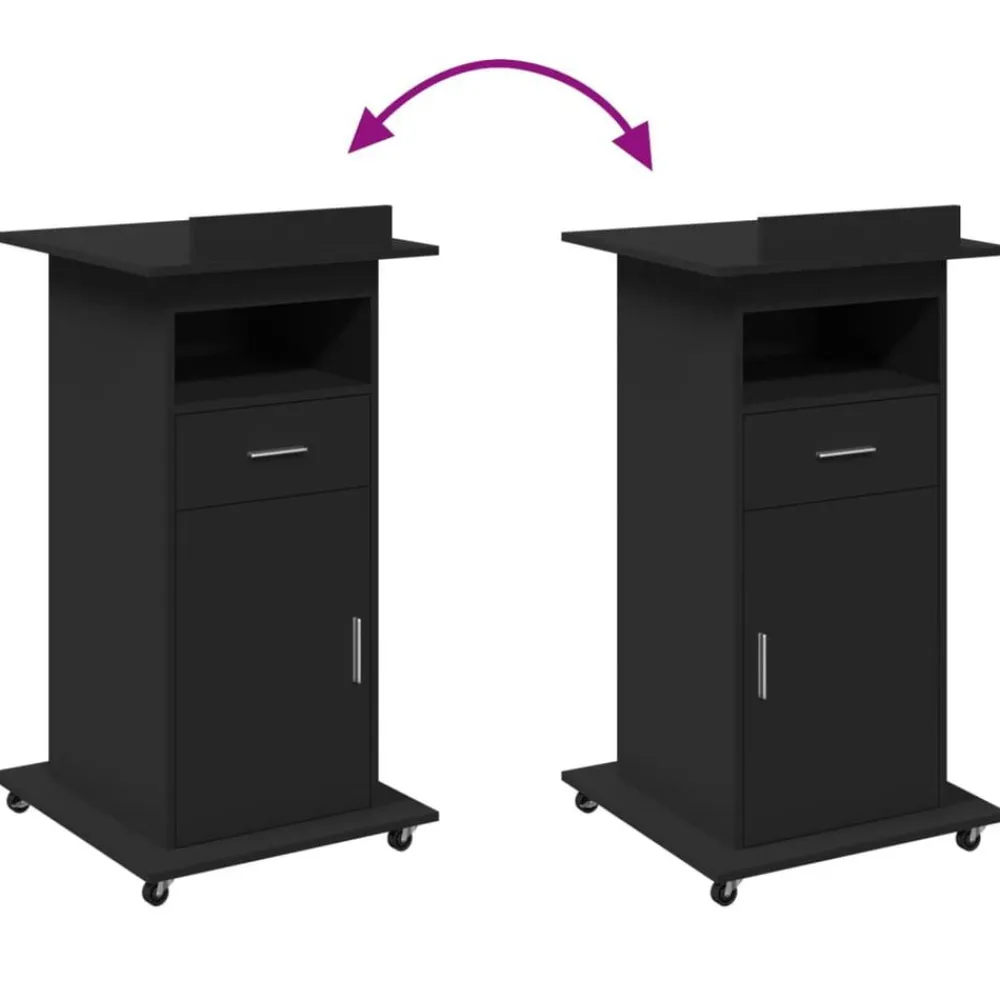 vidaXL Atril con ruedas y cajón madera ingeniería 55x55x107 cm Negro New