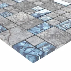 vidaXL Azulejo Mosaico 11 pcs 50 x 50 cm Cristal Gris y azul Sale