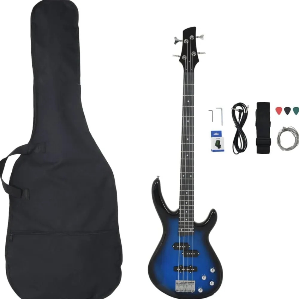 vidaXL Bajo eléctrico para principiantes con funda azul negro 4/4 46" Azul y negro Outlet