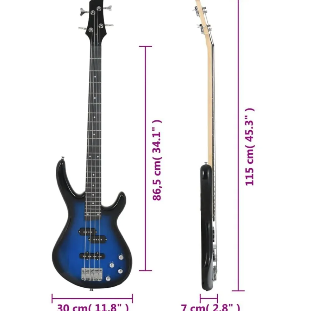 vidaXL Bajo eléctrico para principiantes con funda azul negro 4/4 46" Azul y negro Outlet