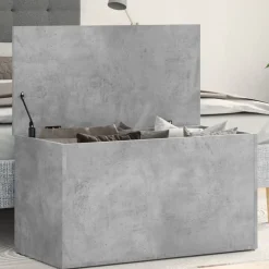 vidaXL Baúl almacenaje madera contrachapada gris hormigón 84x42x46 cm Gris hormig&oacute;n Outlet