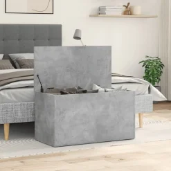 vidaXL Baúl almacenaje madera contrachapada gris hormigón 84x42x46 cm Gris hormig&oacute;n Outlet