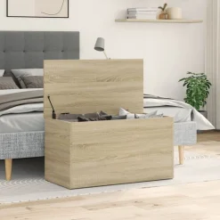 vidaXL Armarios Y Almacenamiento-Baúl de almacenaje madera contrachapada color roble 84x42x46cm