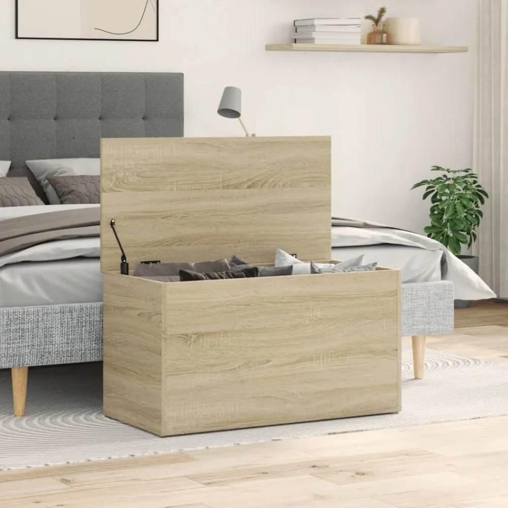 vidaXL Armarios Y Almacenamiento-Baúl de almacenaje madera contrachapada color roble 84x42x46cm