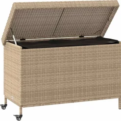 vidaXL Muebles De Jardín-Baúl de jardín con ruedas ratán sintético 110x55x73 cm