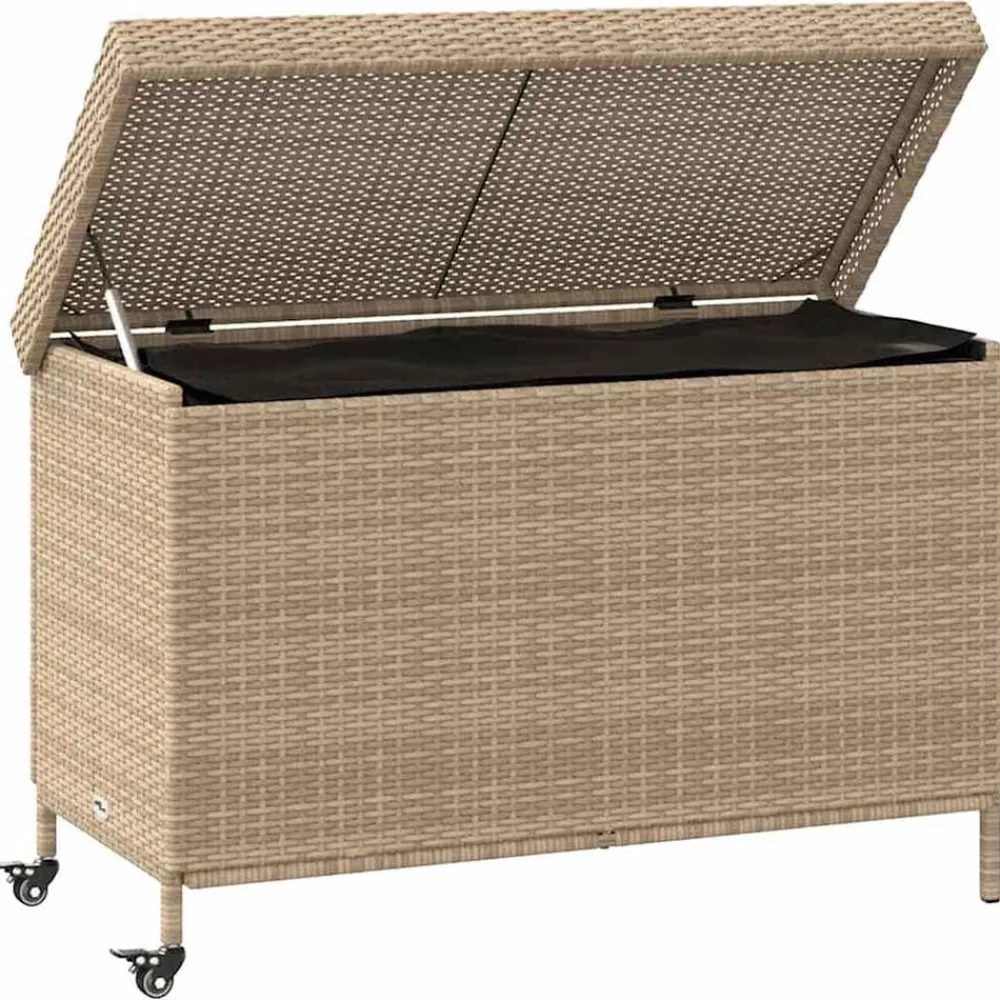 vidaXL Muebles De Jardín-Baúl de jardín con ruedas ratán sintético 110x55x73 cm