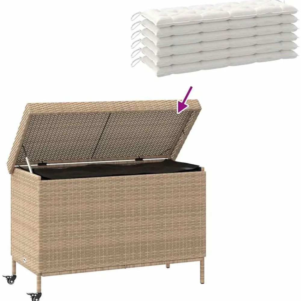 vidaXL Muebles De Jardín-Baúl de jardín con ruedas ratán sintético 110x55x73 cm