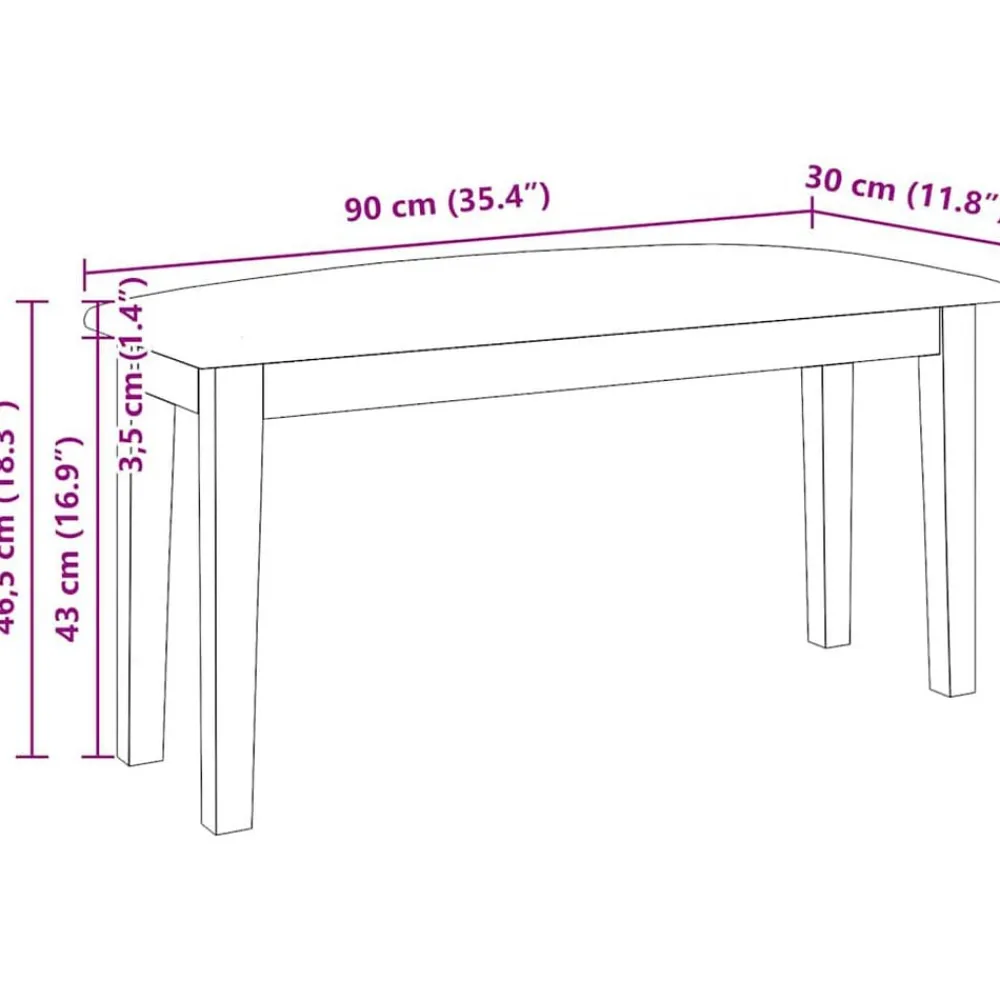 vidaXL Banco 90 cm Madera Maciza Marrón Caucho Marrón y oscuro Sale