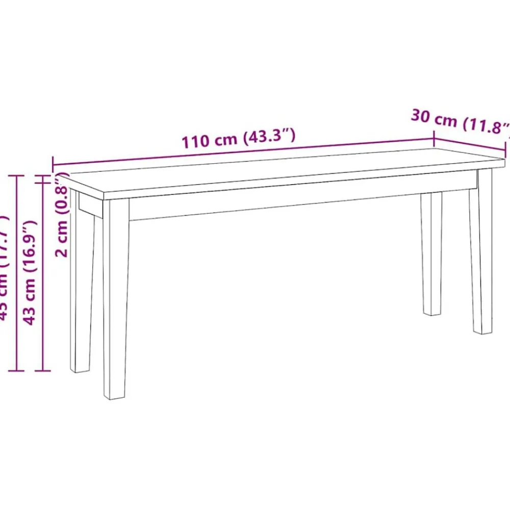 vidaXL Bancos-Banco 110 cm Madera Maciza Caucho