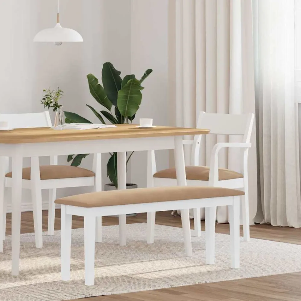 vidaXL Banco 110 cm madera maciza caucho blanco Blanco y marrón Online
