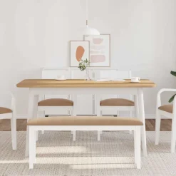 vidaXL Banco 110 cm madera maciza caucho blanco Blanco y marrón Online