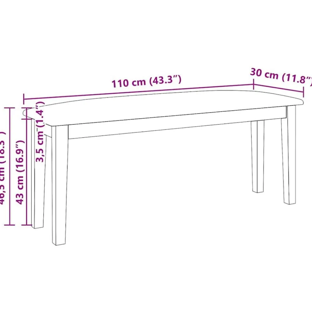 vidaXL Banco 110 cm Madera Maciza Caucho Natural y claro Online