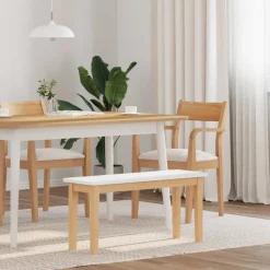 vidaXL Banco 90 cm Madera Maciza Caucho Natural y blanco Clearance