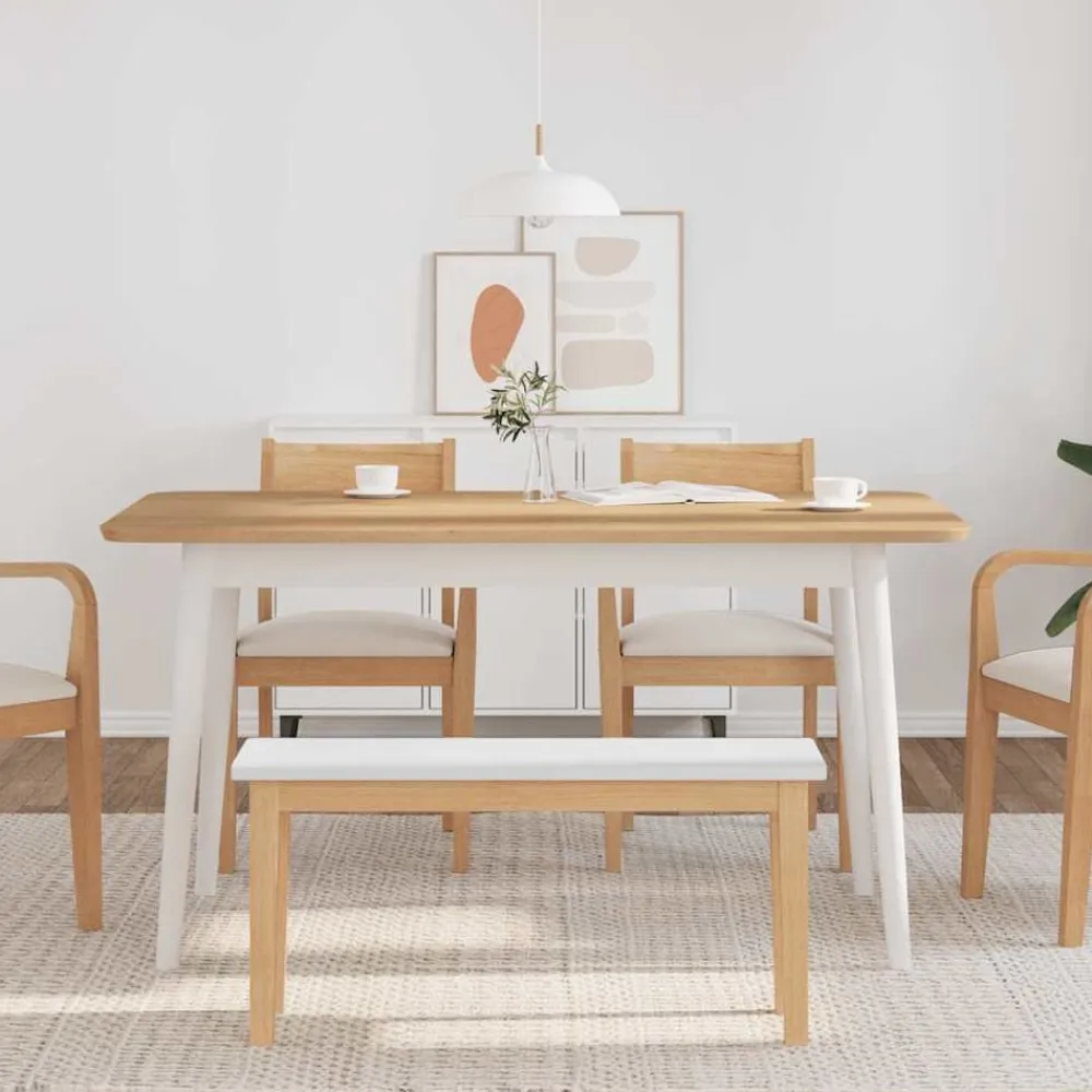 vidaXL Banco 90 cm Madera Maciza Caucho Natural y blanco Clearance