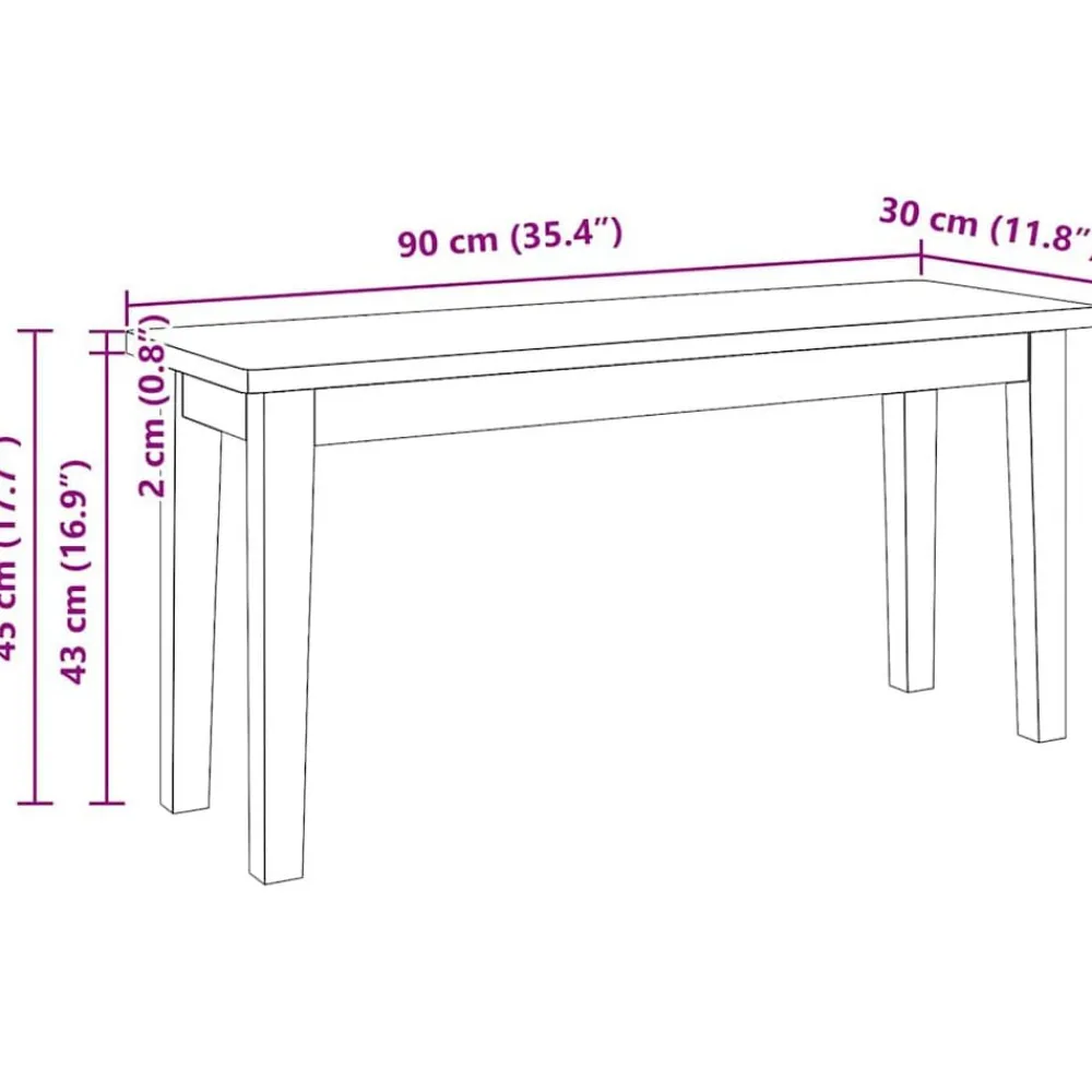 vidaXL Banco 90 cm Madera Maciza Caucho Natural y blanco Clearance