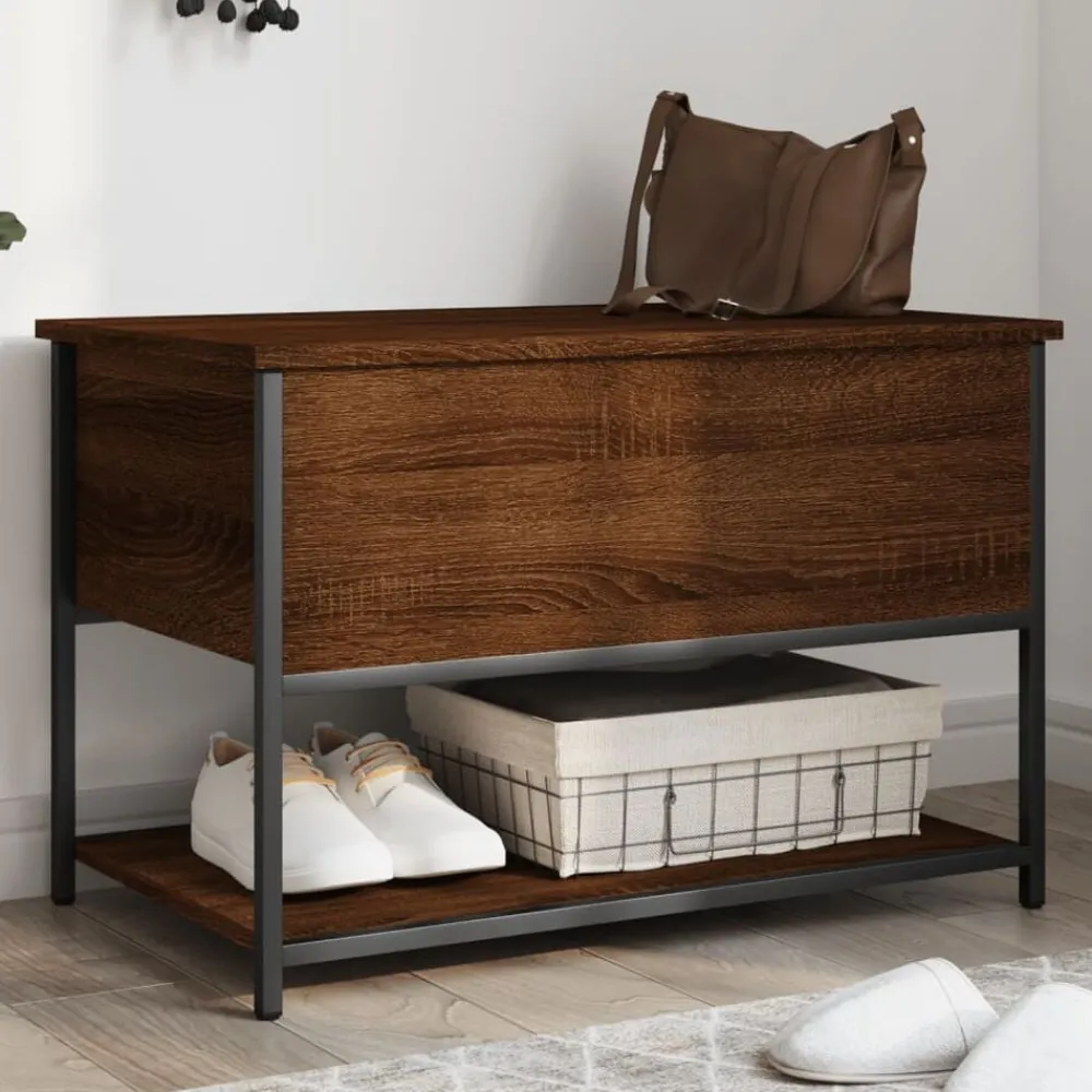 vidaXL Bancos-Banco almacenaje madera ingeniería marrón roble 70x42,5x47 cm