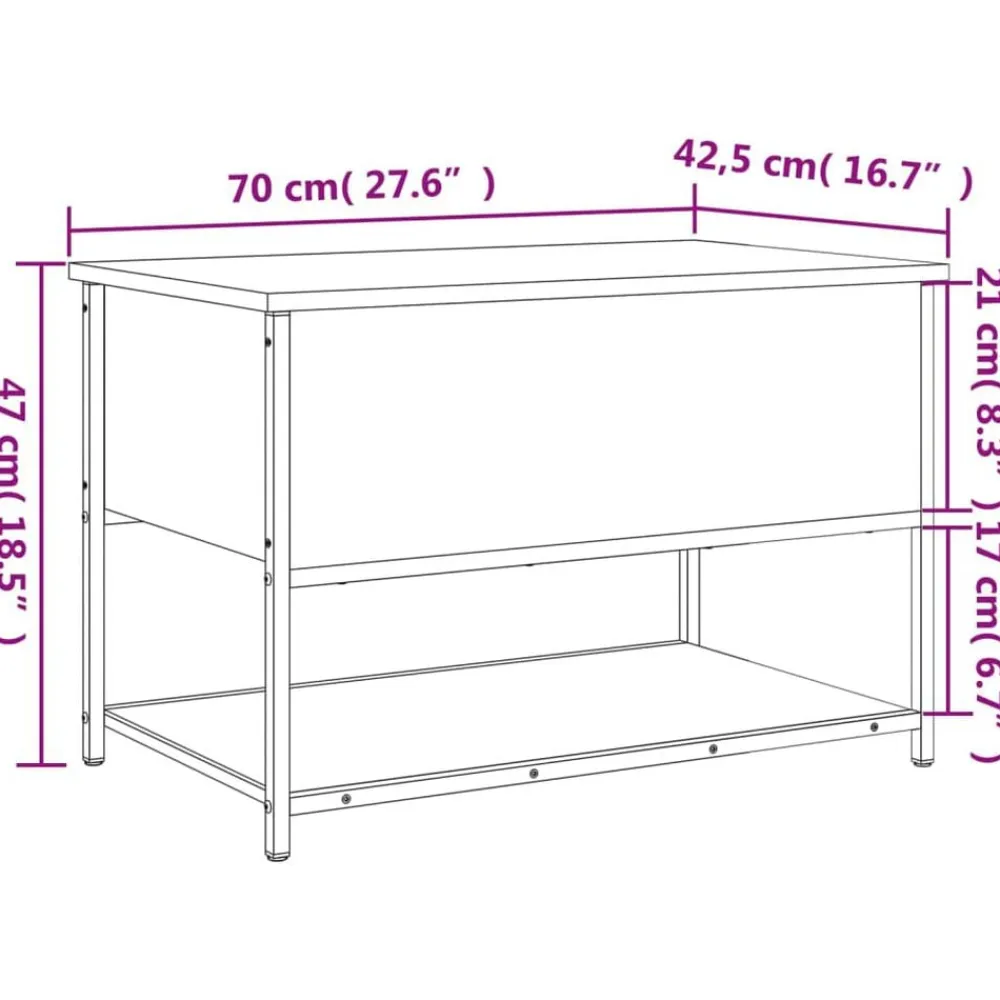 vidaXL Bancos-Banco almacenaje madera ingeniería marrón roble 70x42,5x47 cm