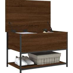 vidaXL Bancos-Banco almacenaje madera ingeniería marrón roble 70x42,5x47 cm