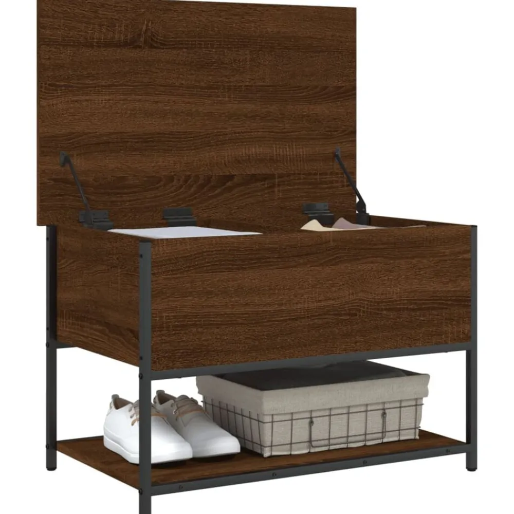 vidaXL Bancos-Banco almacenaje madera ingeniería marrón roble 70x42,5x47 cm
