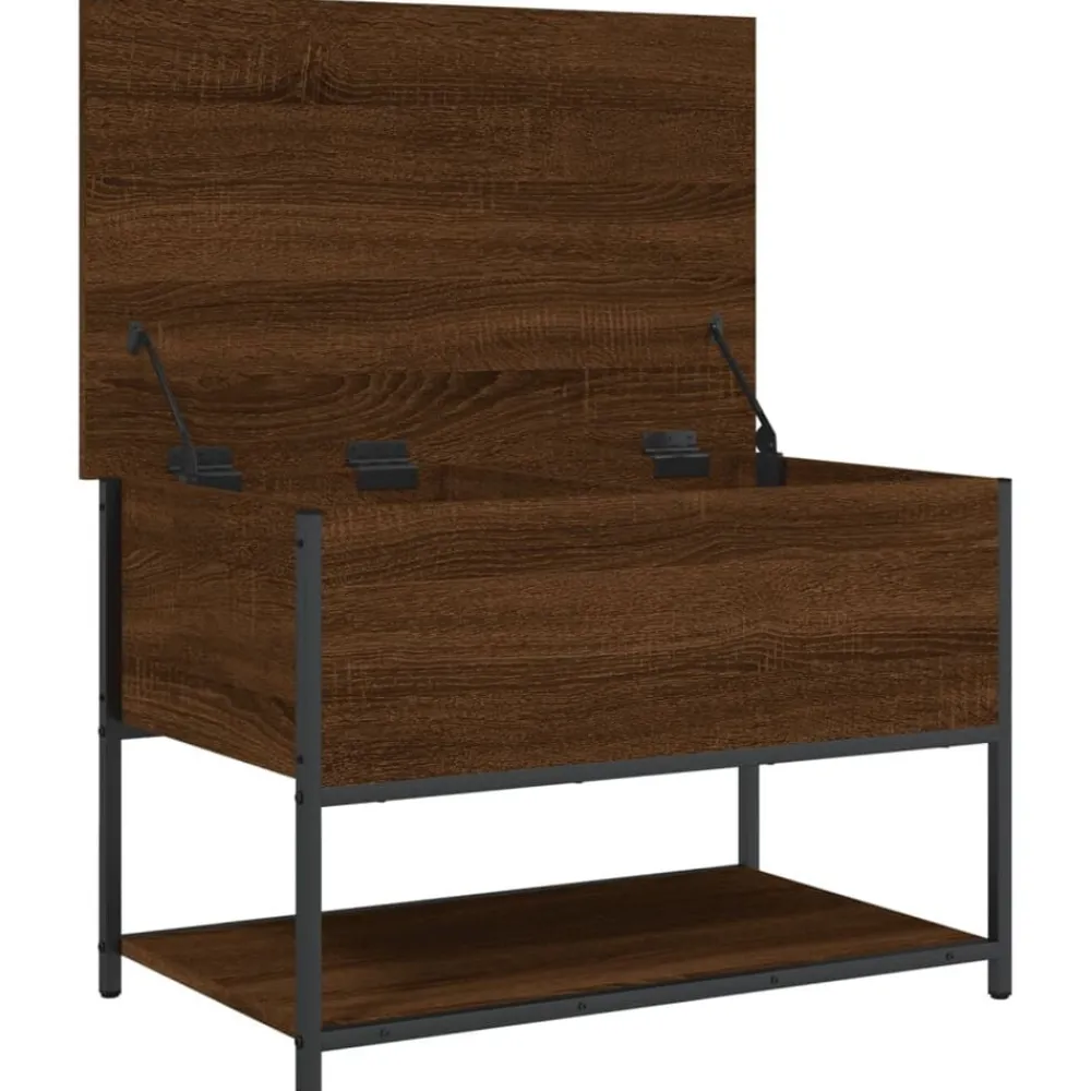 vidaXL Bancos-Banco almacenaje madera ingeniería marrón roble 70x42,5x47 cm