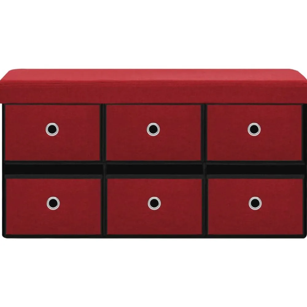 vidaXL Bancos-Banco almacenaje plegable lino sintético rojo tinto 76x38x38 cm