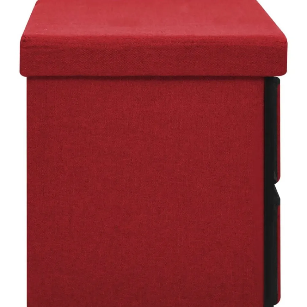 vidaXL Bancos-Banco almacenaje plegable lino sintético rojo tinto 76x38x38 cm