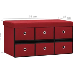 vidaXL Bancos-Banco almacenaje plegable lino sintético rojo tinto 76x38x38 cm