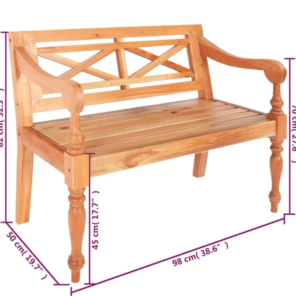 vidaXL Banco Batavia de madera maciza de caoba marrón 98 cm Marrón claro Outlet
