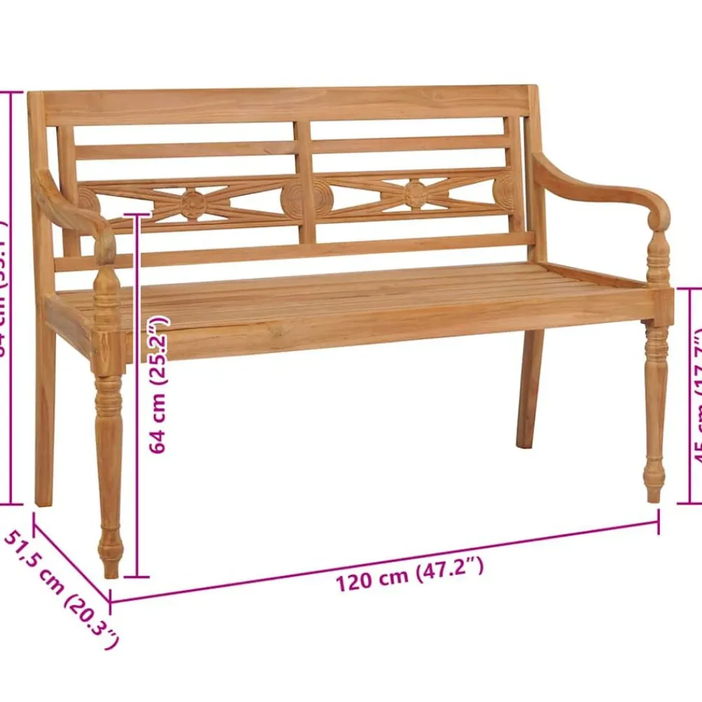 vidaXL Banco Batavia teca 120 cm Marrón
