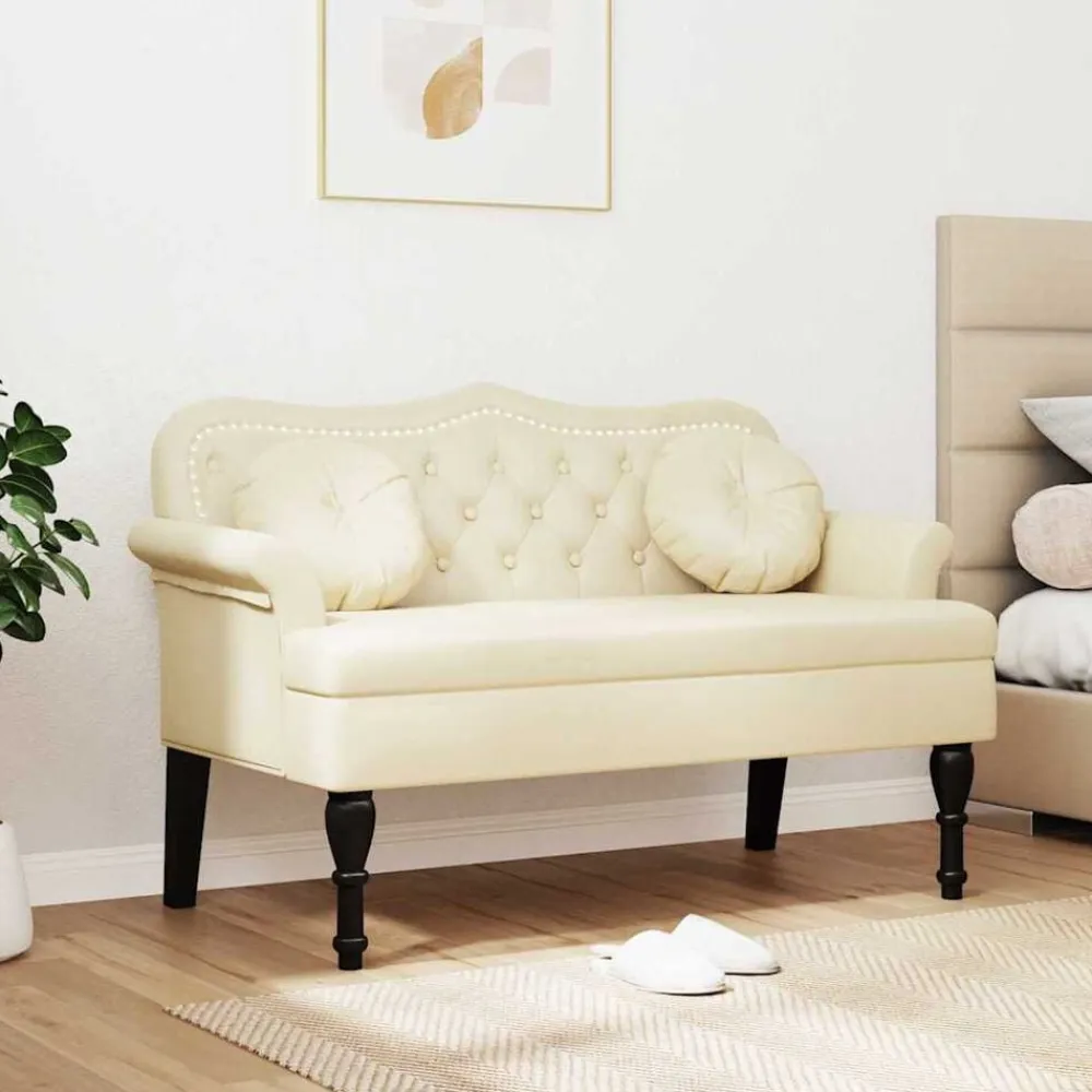 vidaXL Banco Chesterfield 120.5 x 65 x 75 cm Cuero sintético Crema Discount
