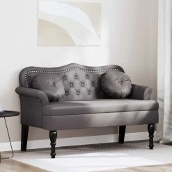 vidaXL Banco Chesterfield 120.5 x 65 x 75 cm Cuero sintético Gris Sale