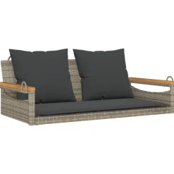 vidaXL Muebles De Jardín-Banco columpio con cojines ratán sintético gris 109x62x40 cm