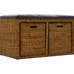 vidaXL Banco con 2 cestas hierba marina 71x40x42 cm marrón Marr&oacute;n Online