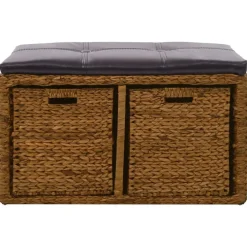 vidaXL Banco con 2 cestas hierba marina 71x40x42 cm marrón Marr&oacute;n Online