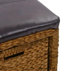 vidaXL Banco con 2 cestas hierba marina 71x40x42 cm marrón Marr&oacute;n Online