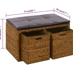 vidaXL Banco con 2 cestas hierba marina 71x40x42 cm marrón Marr&oacute;n Online