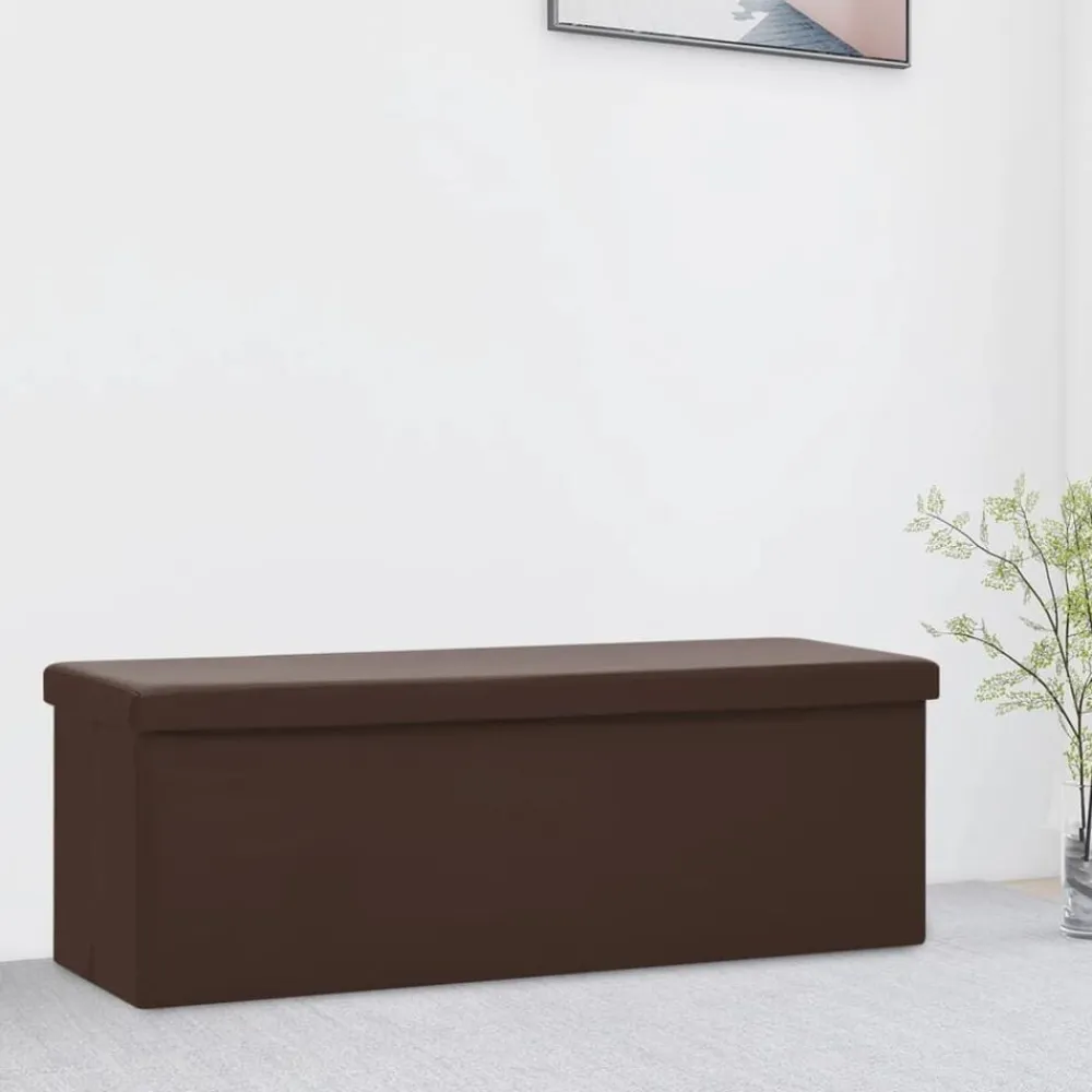 vidaXL Banco con almacenaje plegable marrón PVC Marrón Discount