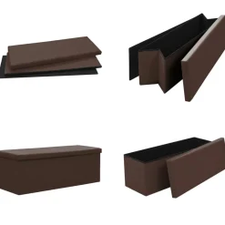 vidaXL Banco con almacenaje plegable marrón PVC Marrón Discount