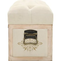 vidaXL Banco con almacenaje 110 cm madera maciza de abeto color crema y tela Clearance