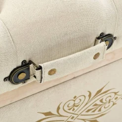 vidaXL Banco con almacenaje 110 cm madera maciza de abeto color crema y tela Clearance