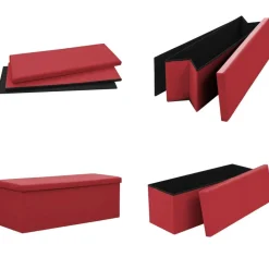 vidaXL Banco con almacenaje plegable PVC Rojo vino tinto Hot
