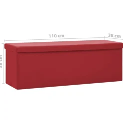 vidaXL Banco con almacenaje plegable PVC Rojo vino tinto Hot
