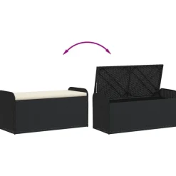 vidaXL Muebles De Jardín-Banco con almacenaje y cojín ratán sintético 115x51x52 cm