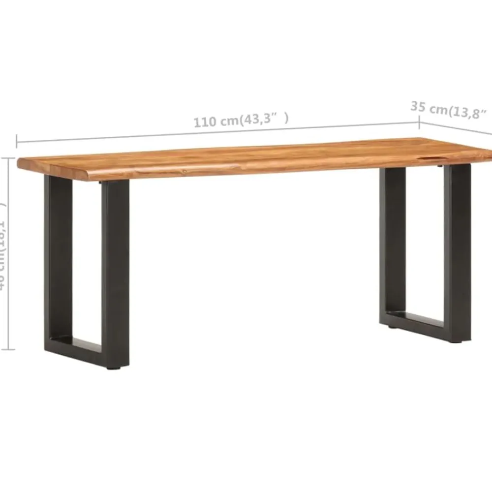 vidaXL Banco con borde irregular madera maciza de acacia y acero 110cm Marrón Online