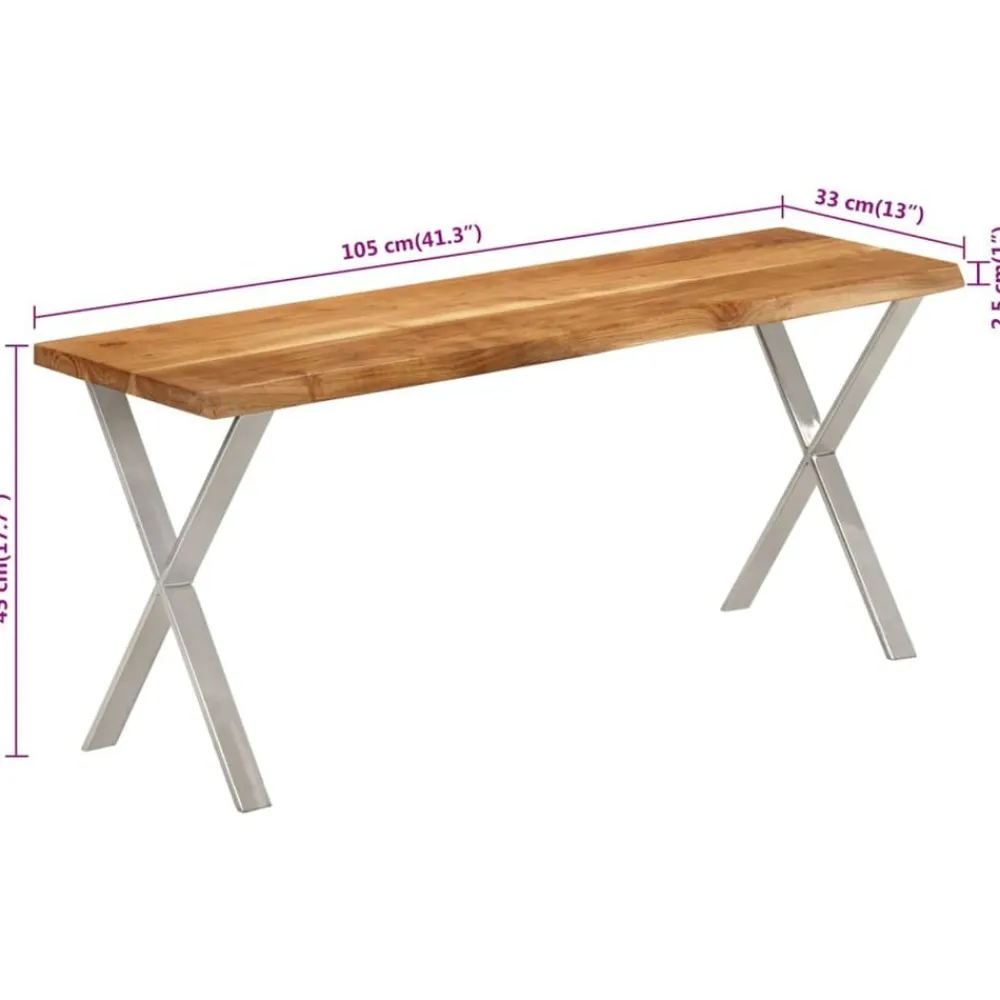 vidaXL Bancos-Banco con borde natural madera de acacia maciza 105 cm