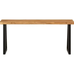vidaXL Banco con borde natural de madera de acacia maciza 105 cm Negro Clearance